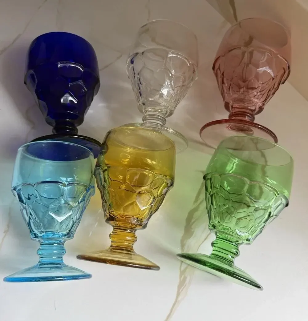 Vintage Viking Glass Georgian Thumbprint Honeycomb Water Goblet 5.5x4” Set Of 6